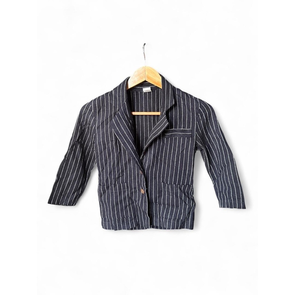Kids Blazer Girls Sz 6 Black Wool Pinstripe Jacket Preppy Academia Quiet Luxury